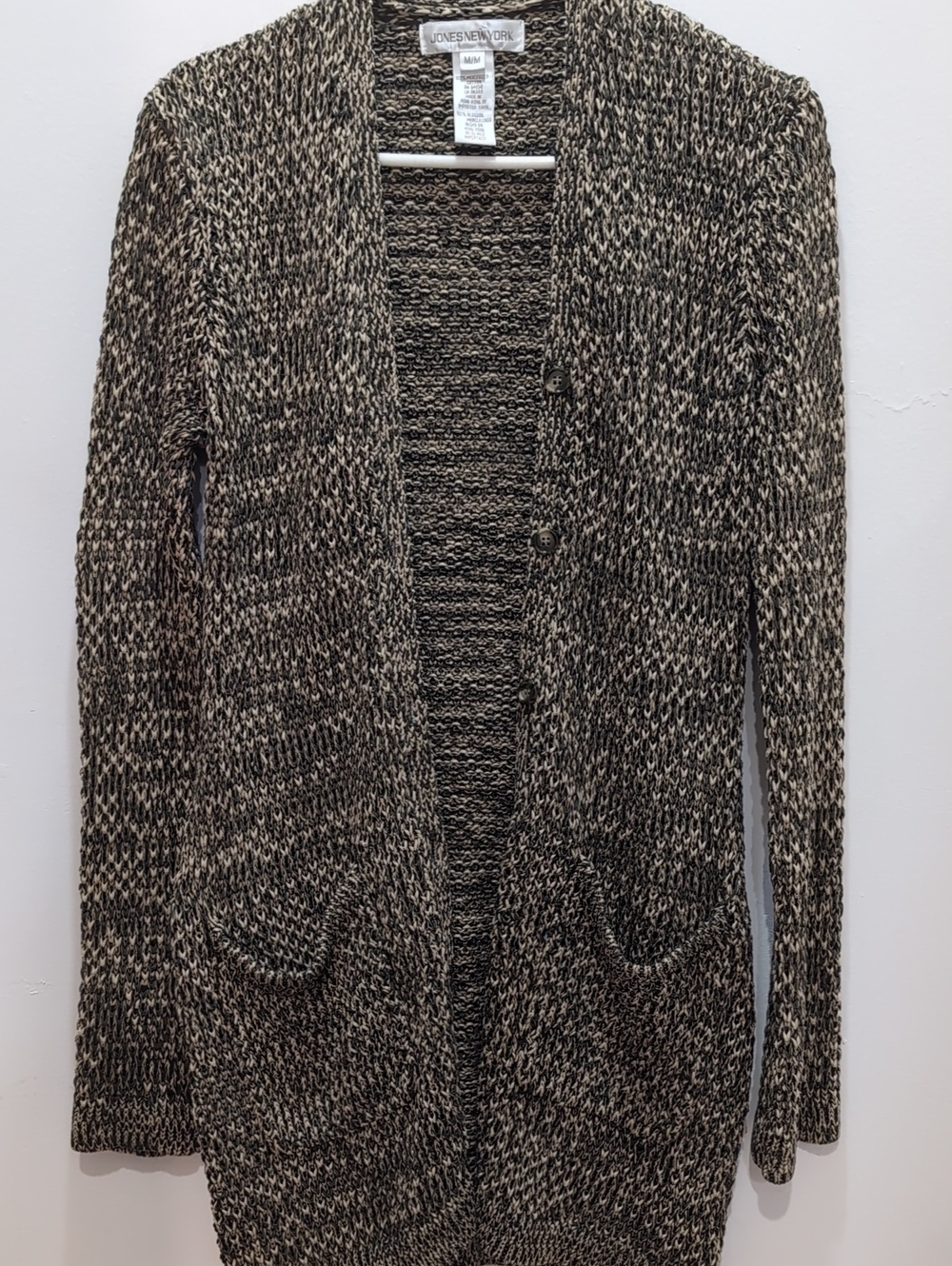 JJones New York Green & Cream 100% cotton Sweater Cardigan M